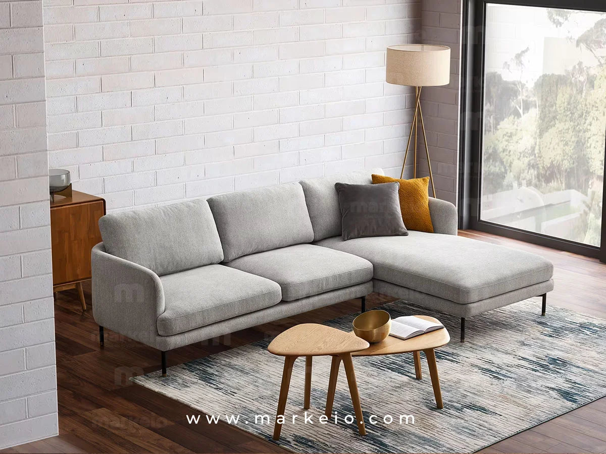 Arika gris clair - Canapé méridienne avec pouf