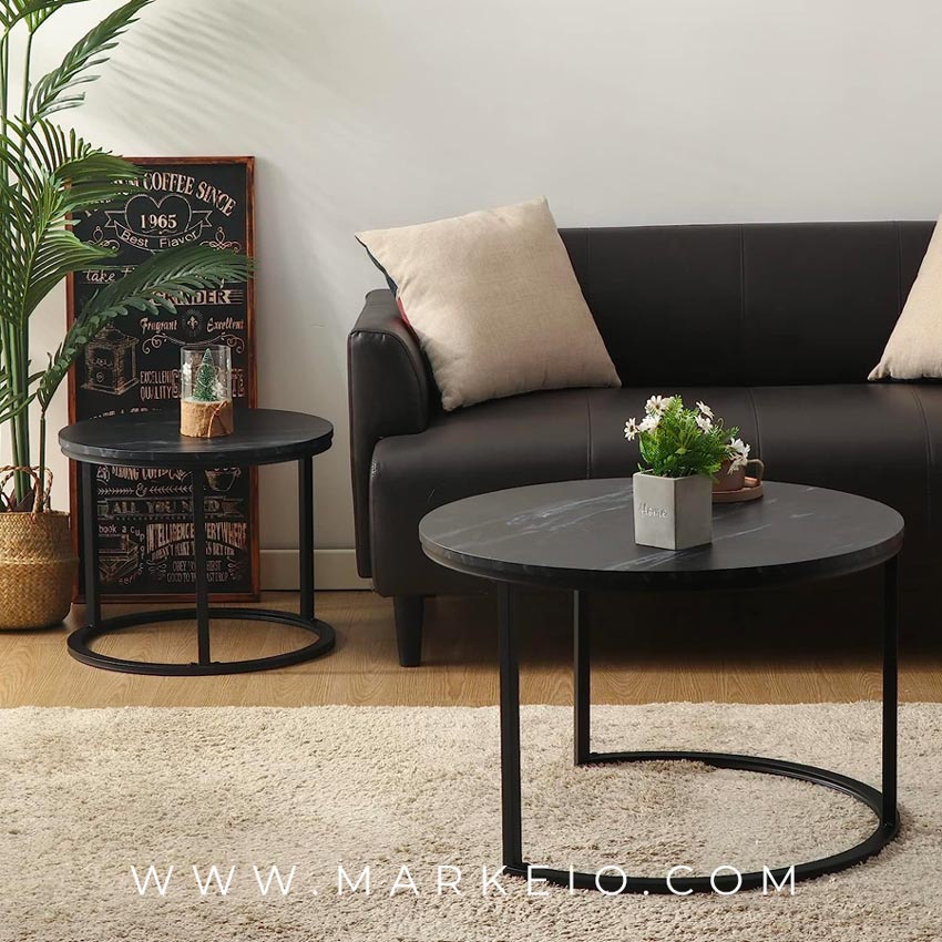 Ensa Noir Table Basse Bois MDF Effet Marbre chez Markeio