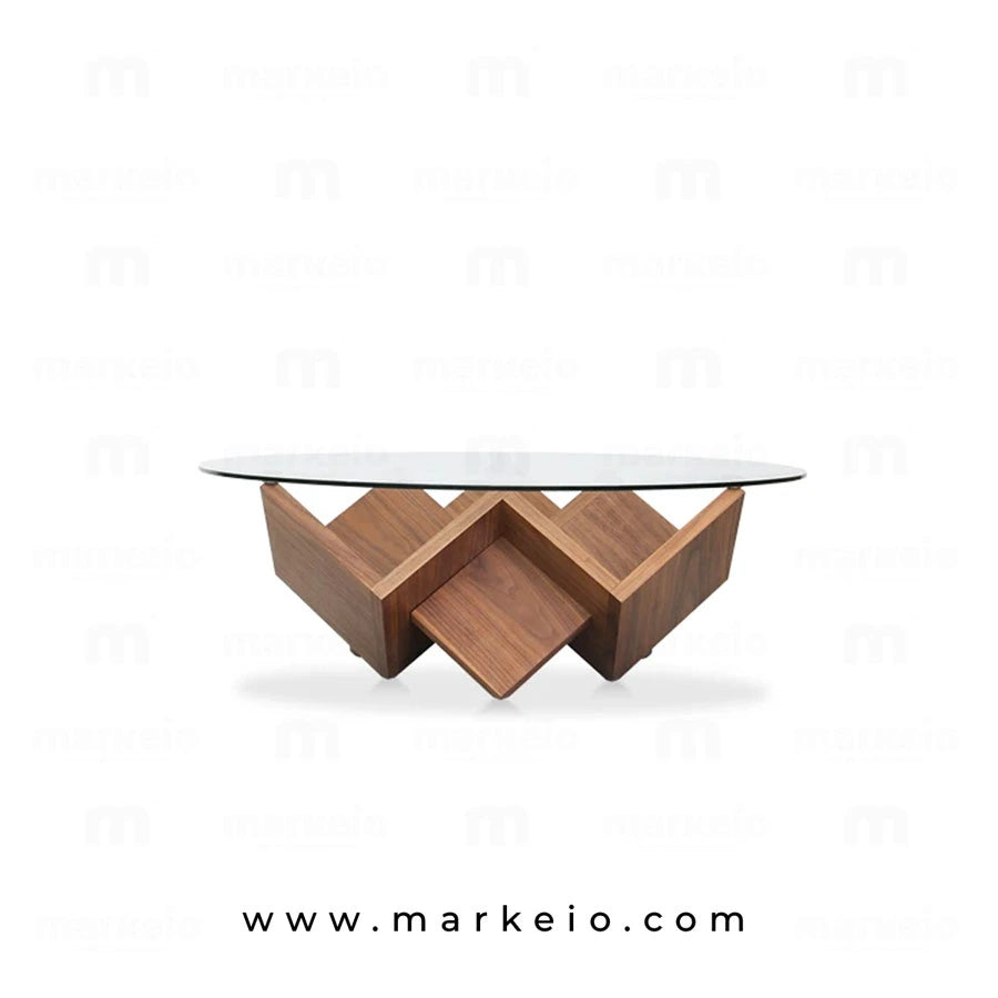 Table basse design en bois de noyer et verre, idéale pour salon contemporain