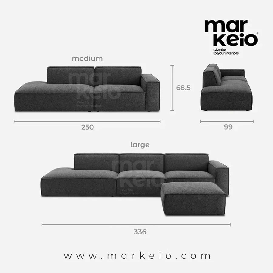 Divano Dark - Canapé méridienne gauche avec pouf