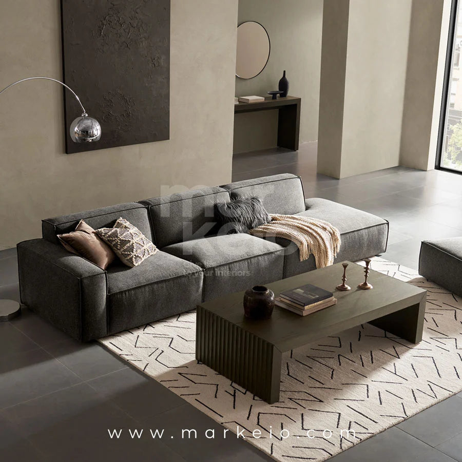 Divano Dark - Canapé méridienne droite avec pouf