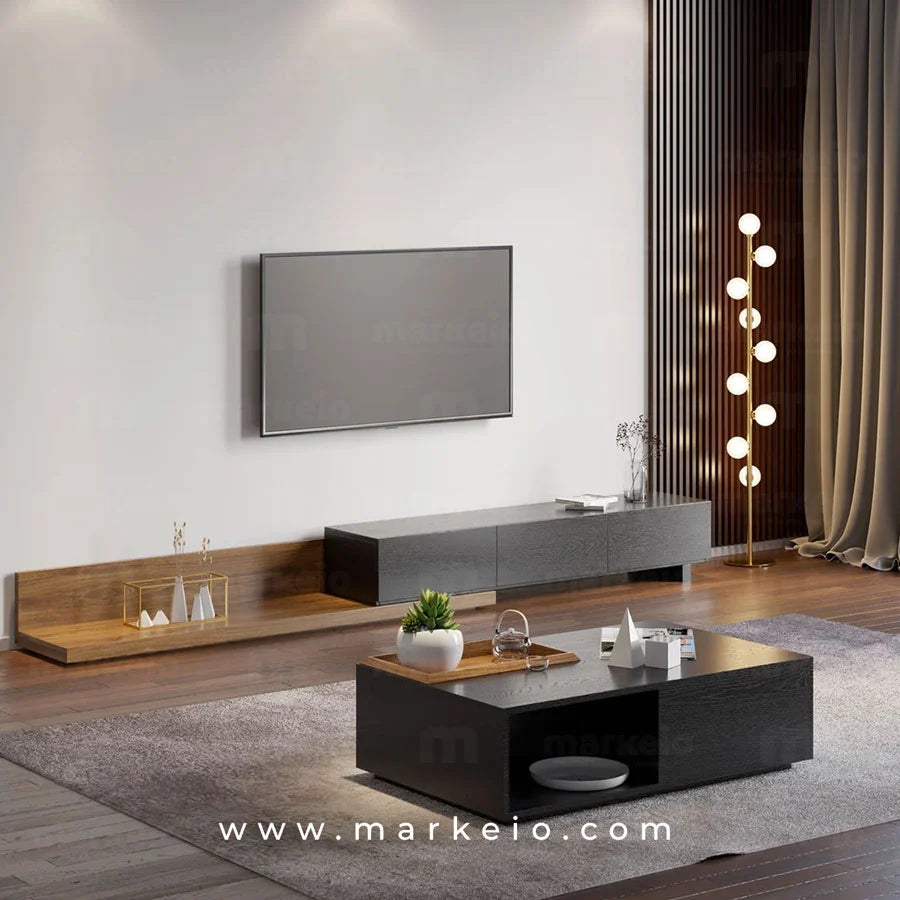 Meuble TV bas élégant installé dans un salon moderne à Casablanca.