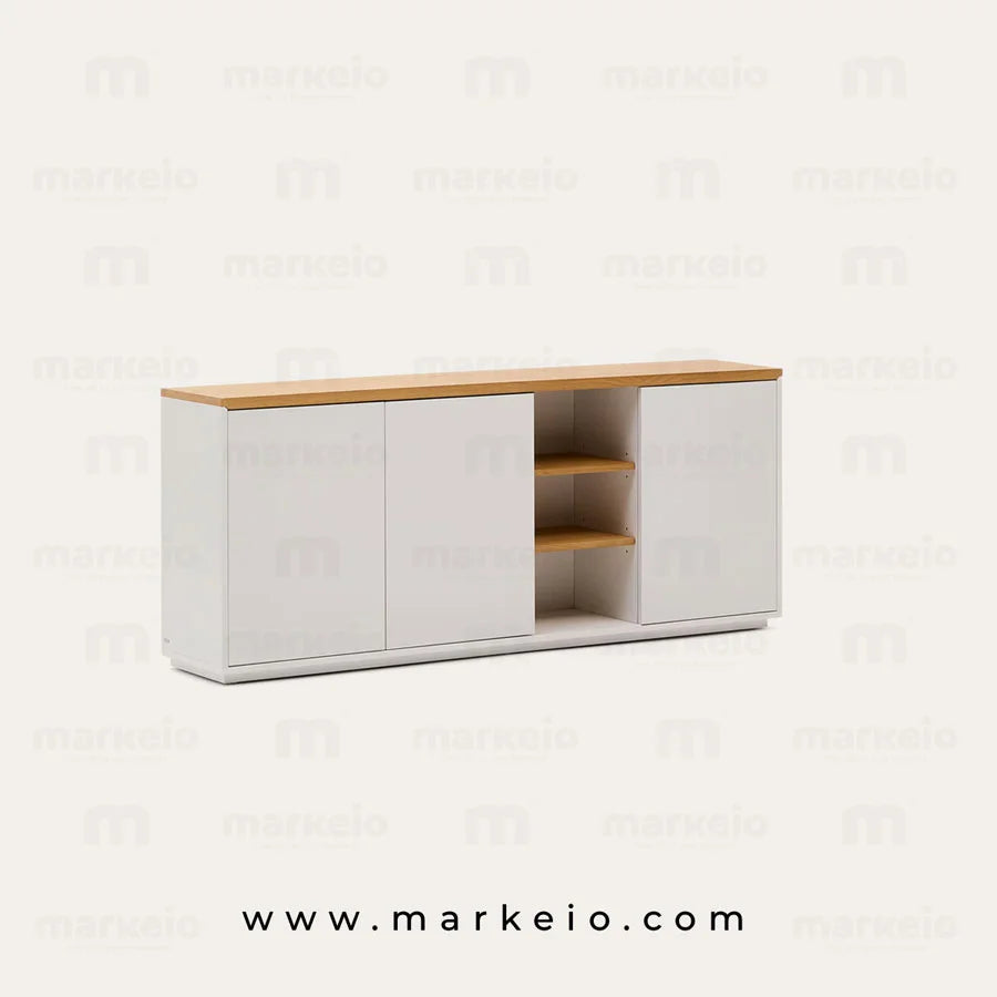 Grand buffet de salle à manger au design minimaliste et épuré.