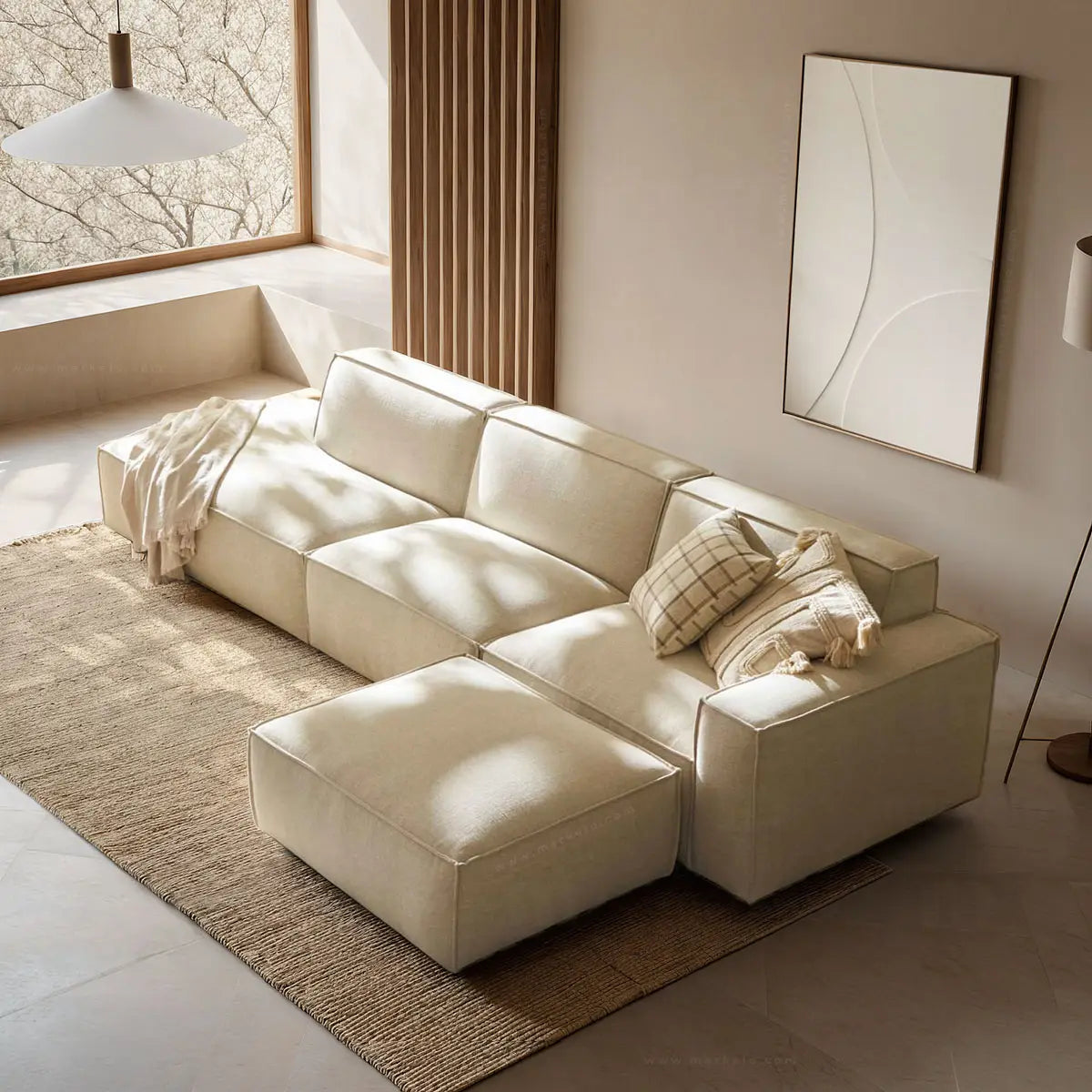 Canapé large Divano avec méridienne convertible et pouf modulable