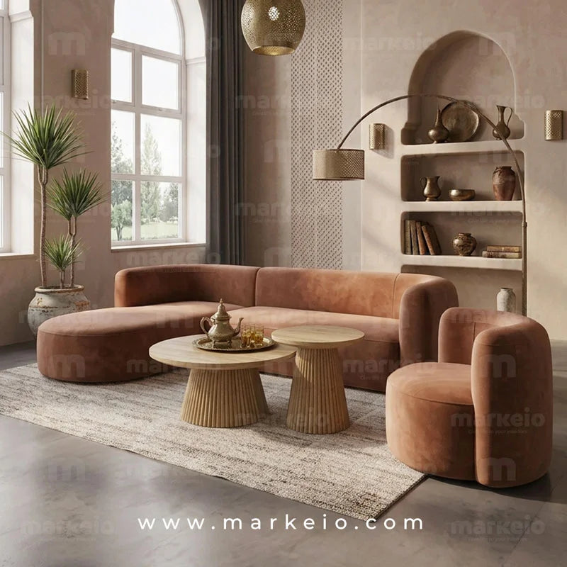 Ello Pack canapé et fauteuil dans un salon contemporain d’inspiration marocaine