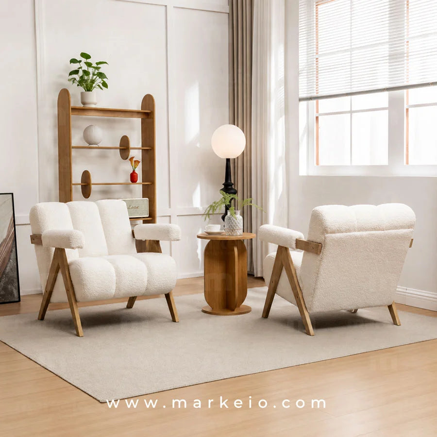 Salon lumineux aménagé avec le Pack Armo de Markeio dans un style épuré.