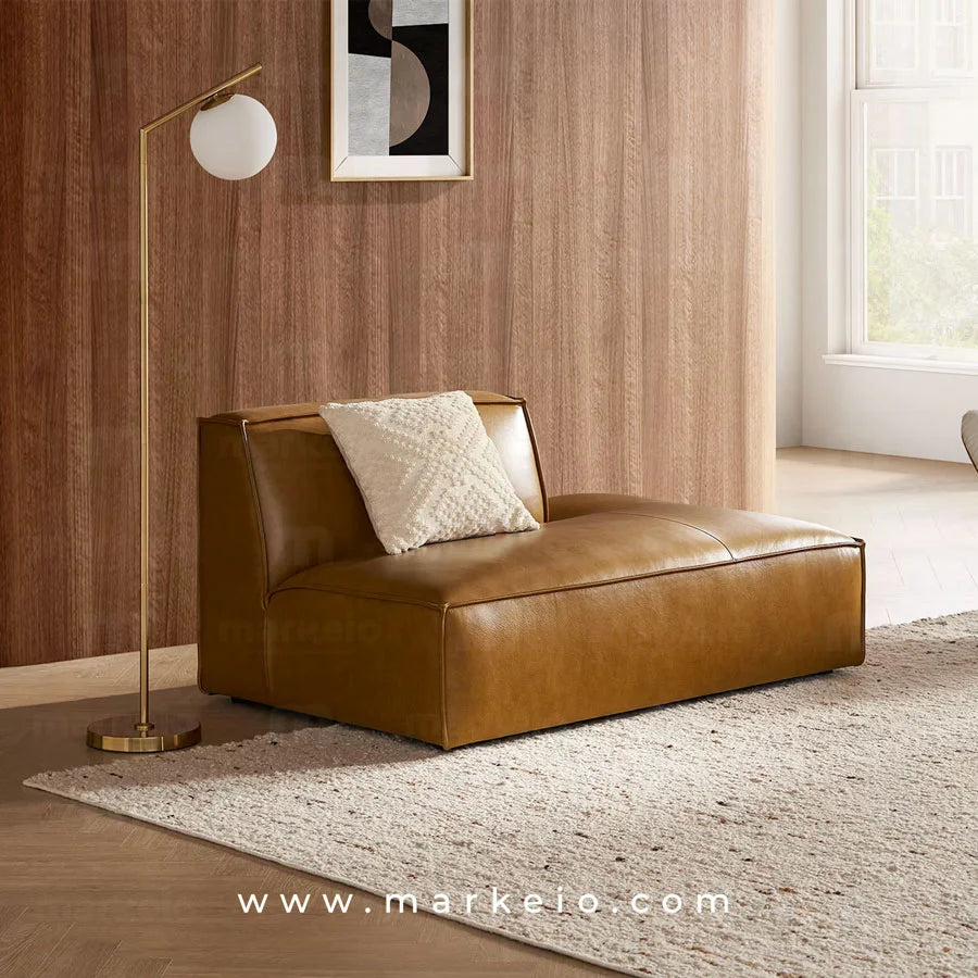 Méridienne design en similicuir marron caramel modèle Divano - Markeio Maroc