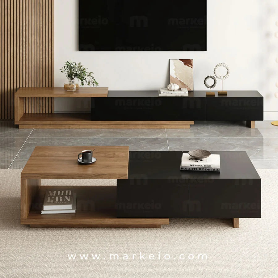 Table de milieu haut de gamme Markeio avec finitions en noyer.