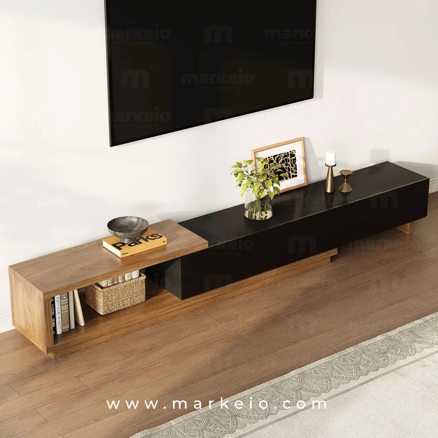 Console TV rétractable pour un gain de place et un design modulable.