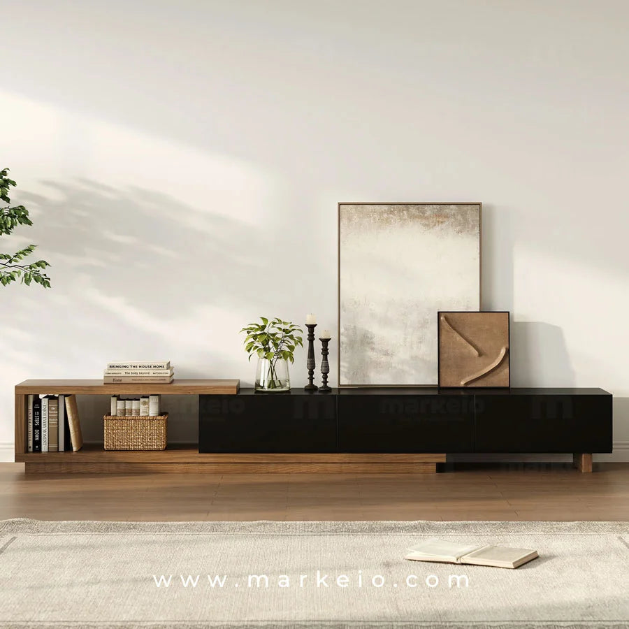 Solution de rangement multimédia design avec console extensible.