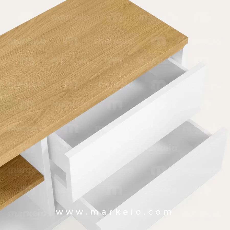 Meuble TV robuste et élégant pour une décoration intérieure lumineuse.