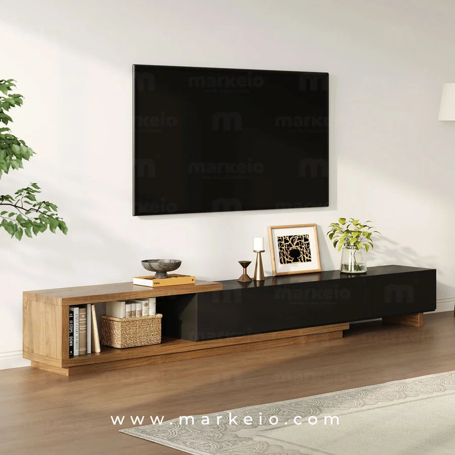 Meuble TV fonctionnel et esthétique pour un intérieur au Maroc.