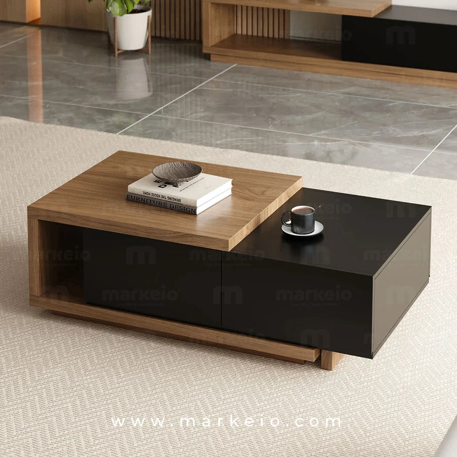 Table basse à 2 tiroirs spacieux pour un salon minimaliste et ordonné.