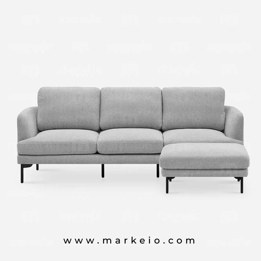 Arika gris clair - Canapé 3 places avec pouf