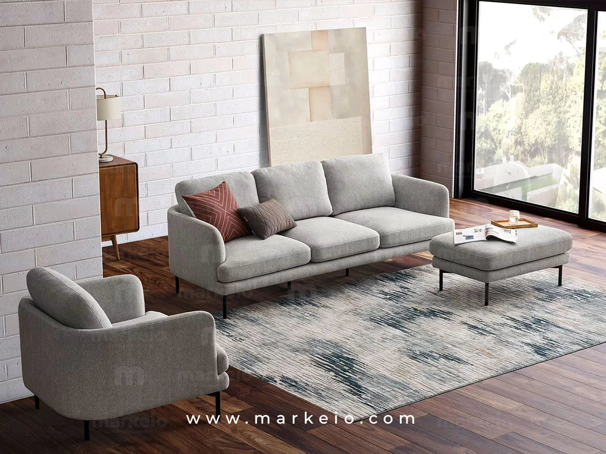 Arika gris clair - Canapé 3 places avec pouf