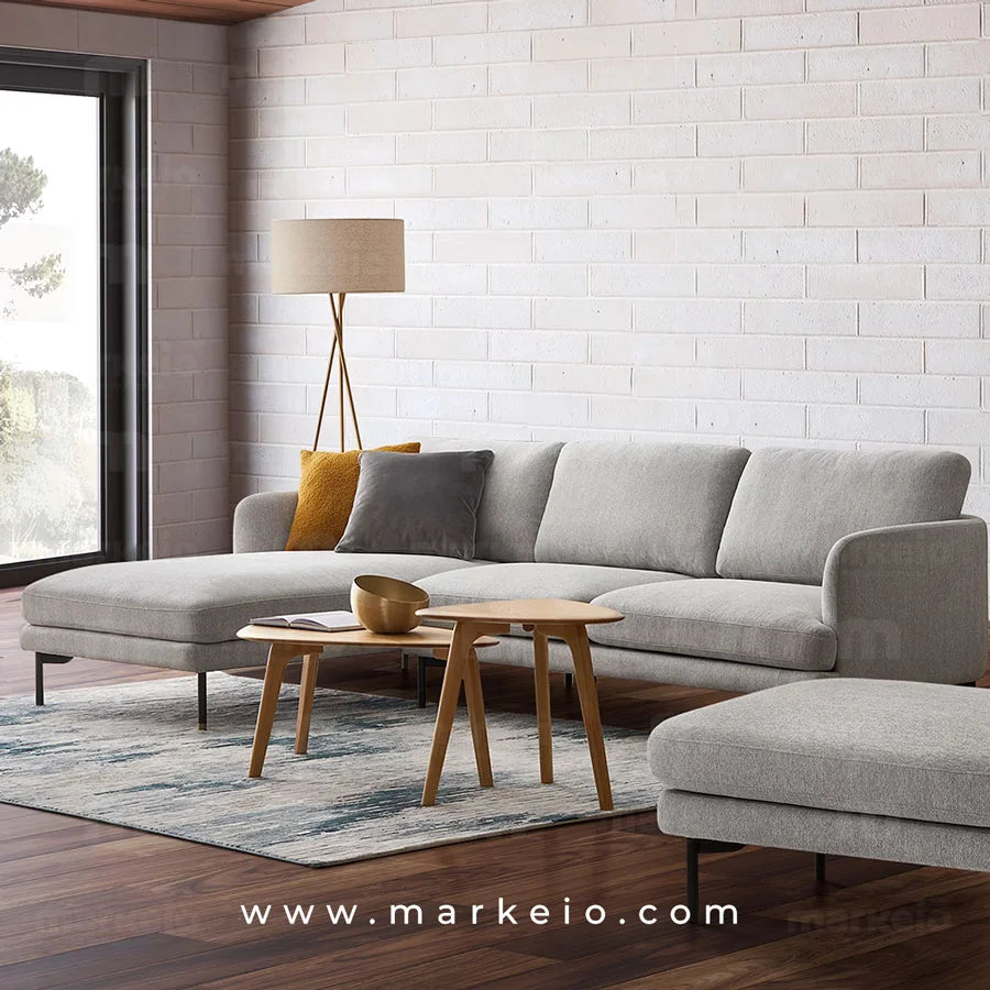 Arika gris clair - Canapé méridienne avec pouf