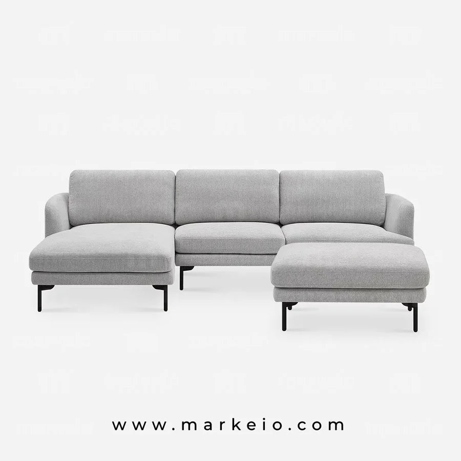 Arika gris clair - Canapé méridienne avec pouf