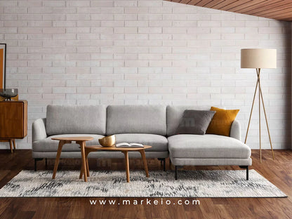 Arika gris clair - Canapé méridienne avec pouf