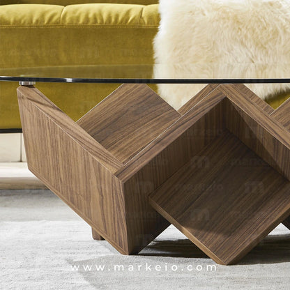 Le mariage du bois de noyer et du verre crée un design moderne et élégant