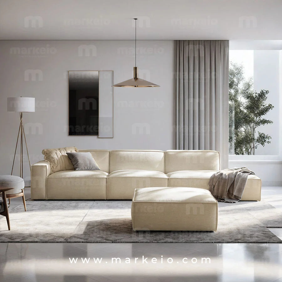 Divano - Canapé méridienne droite large avec pouf