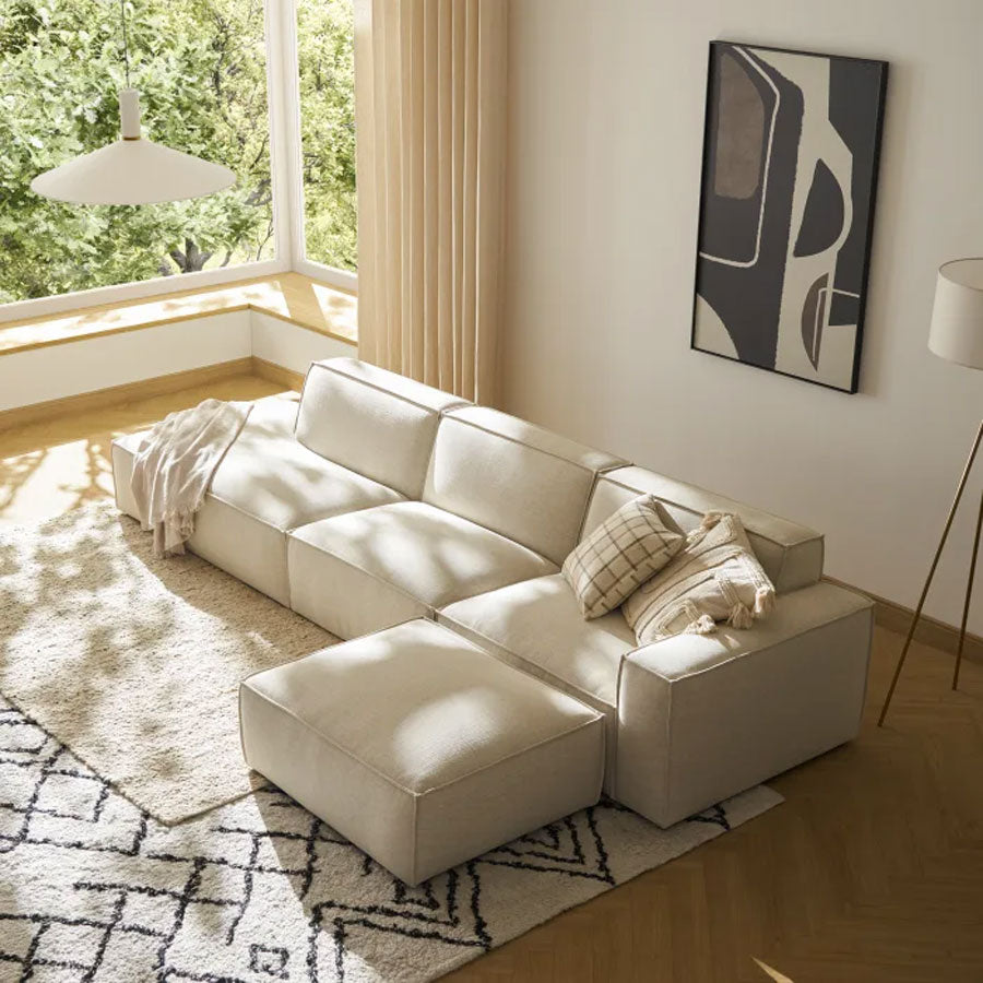 Divano - Canapé méridienne droite large avec pouf – Markeio