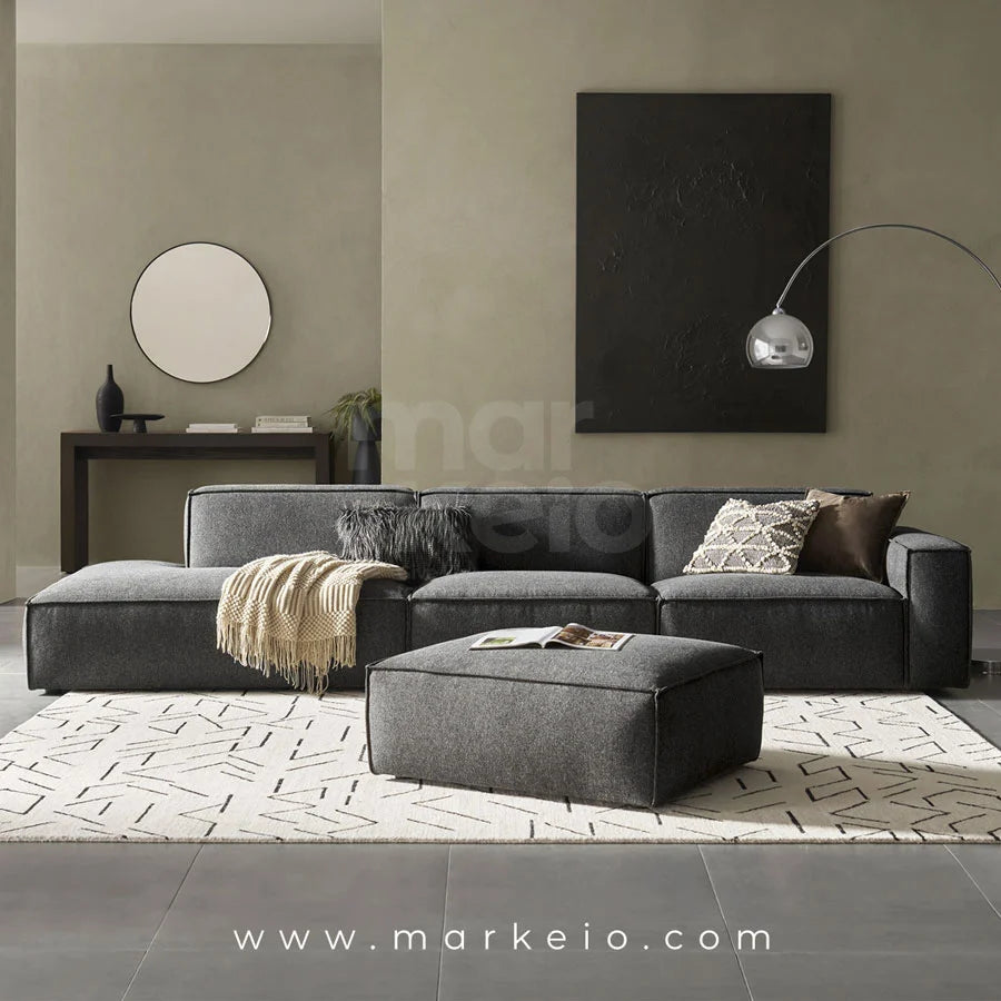 Divano Dark - Canapé méridienne droite avec pouf