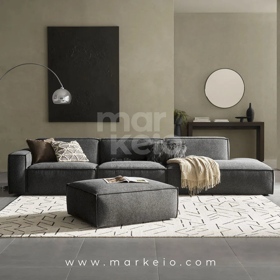 Divano Dark - Canapé méridienne droite avec pouf