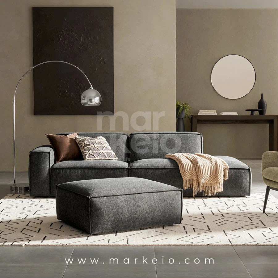 Divano Dark - Canapé méridienne droite avec pouf