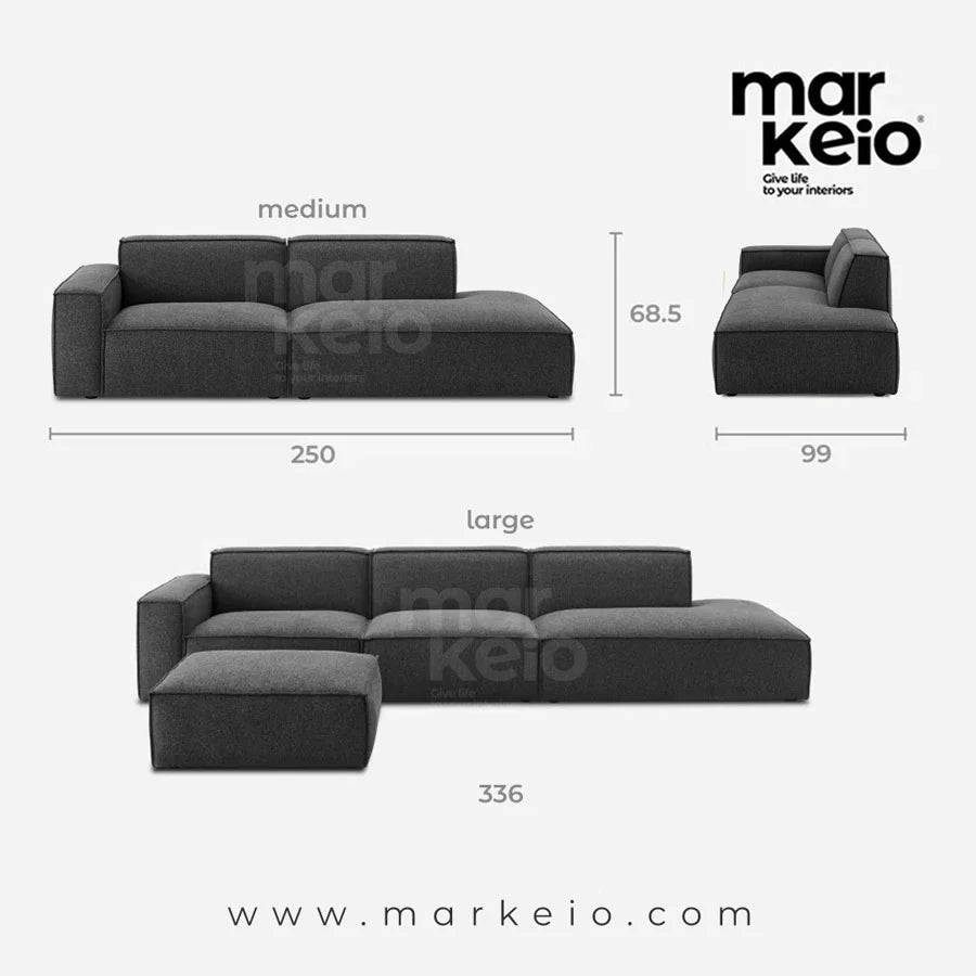 Divano Dark - Canapé méridienne droite avec pouf