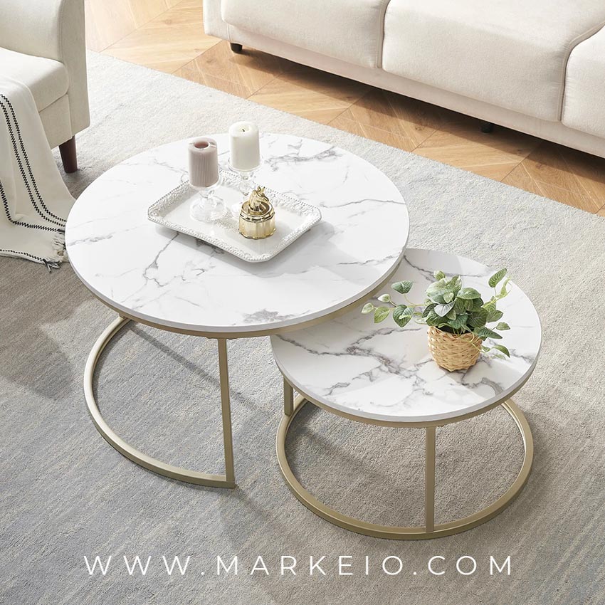 Markeio-Ensa-blanc-dore-Table-Basse-Gigogne-Effet-Marbre-Maroc