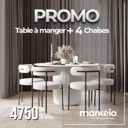 Olevano Sella Pack - Table à manger blanche + 4 chaises