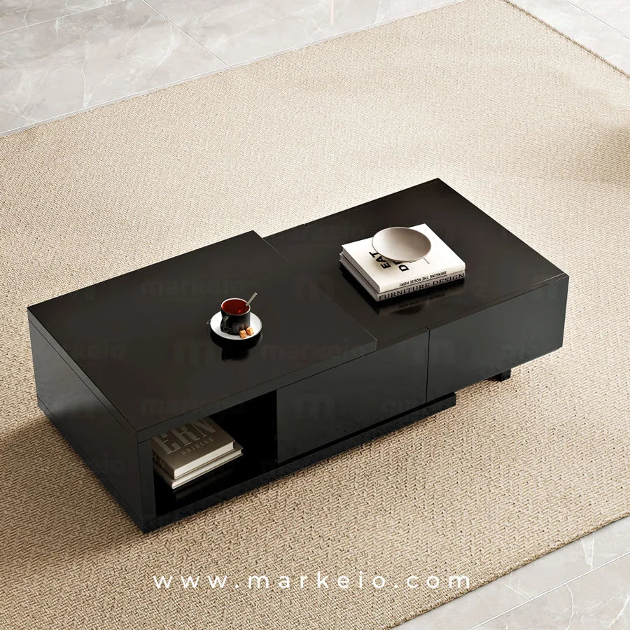 Mobilier de séjour luxe bicolore noir et noyer réglable signé Markeio.