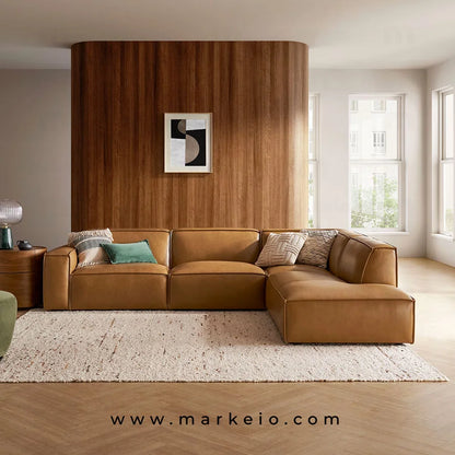 Canapé d'angle contemporain en simili cuir premium style italien au Maroc.