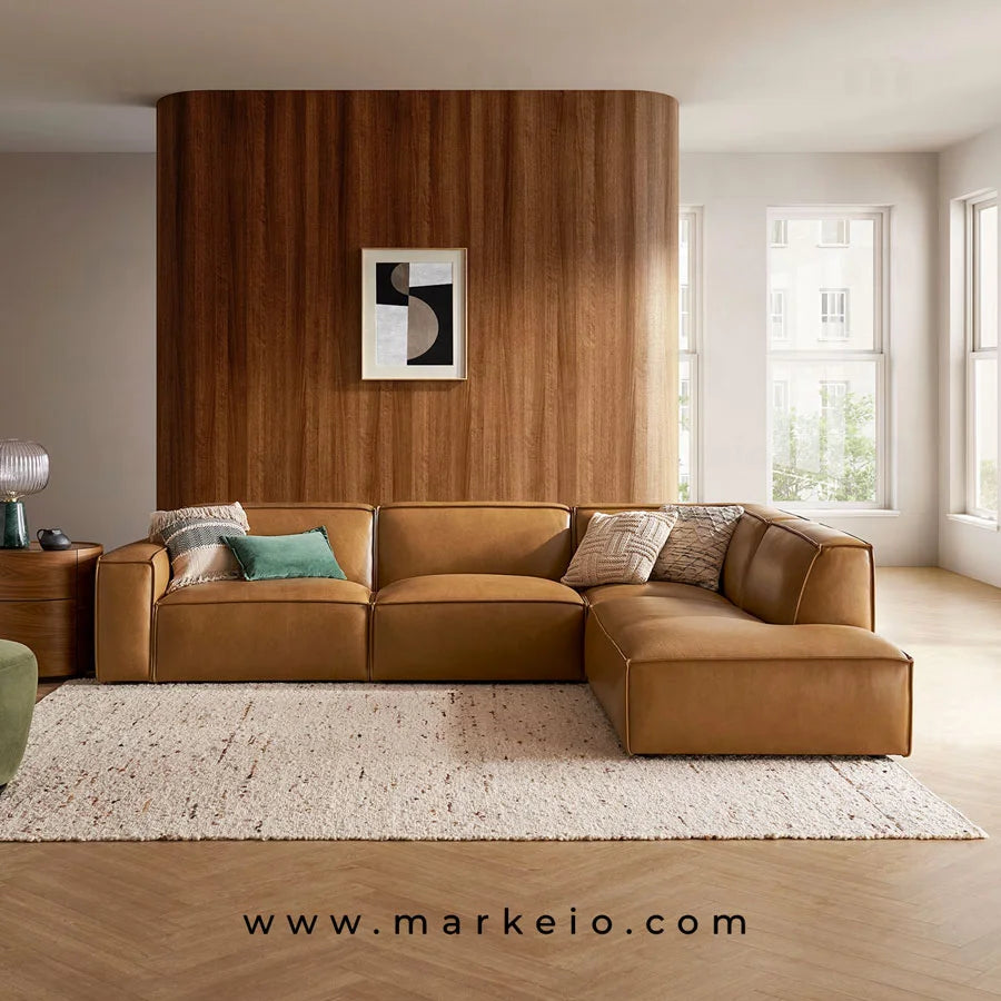 Canapé d'angle contemporain en simili cuir premium style italien au Maroc.