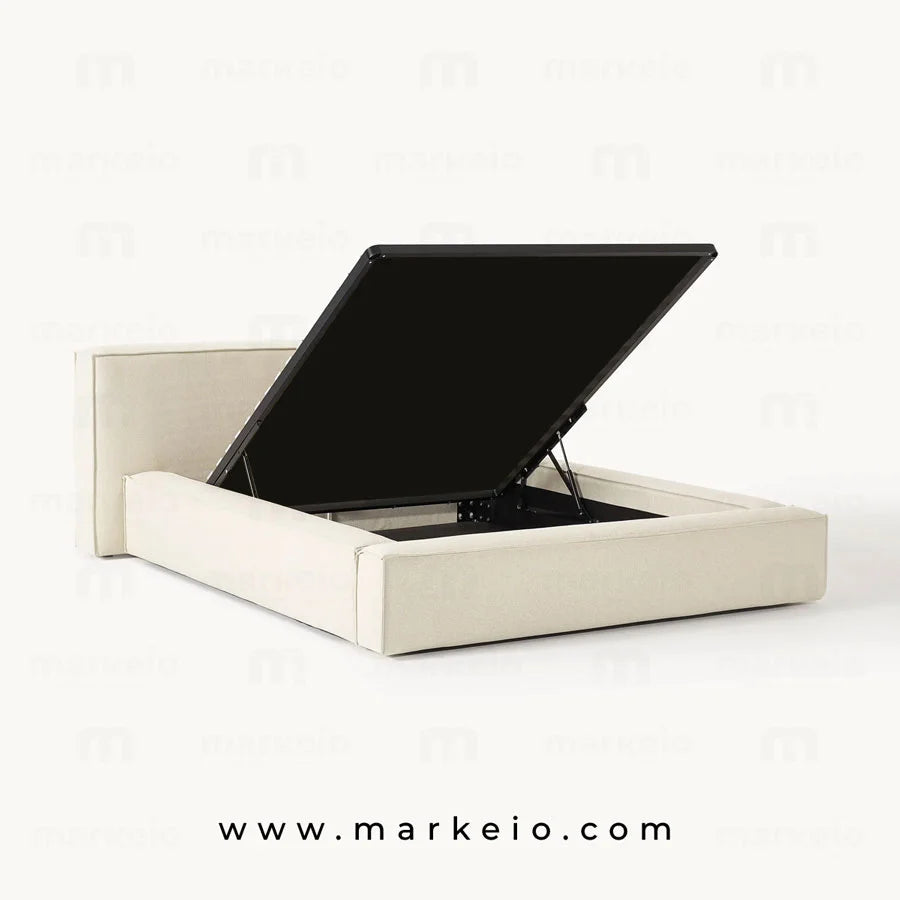 Lit adulte Divano ouvert révélant un grand coffre de rangement.