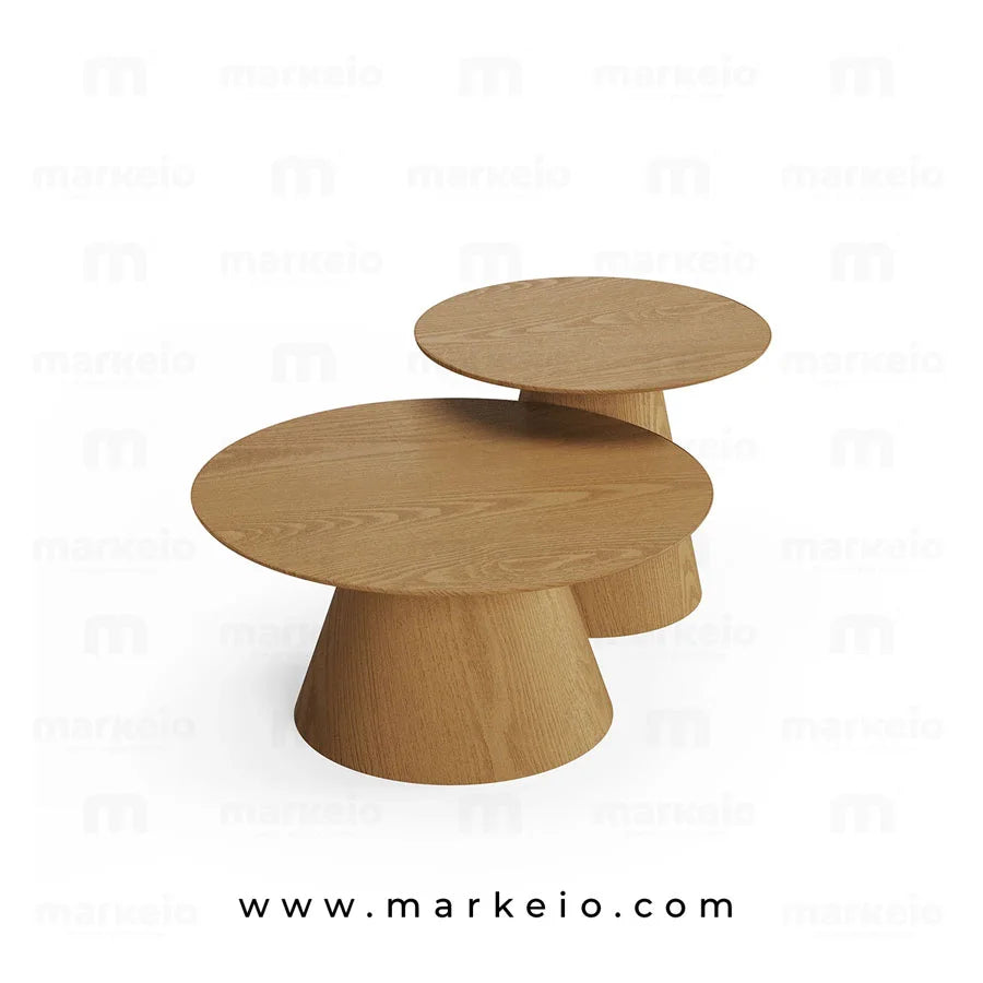 Duo de tables de salon en chêne naturel pour une ambiance zen.