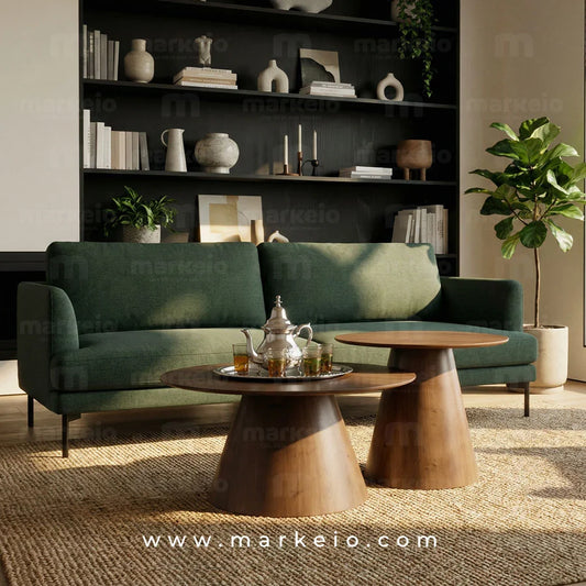 Duo de tables de salon modulables en noyer véritable signées Markeio