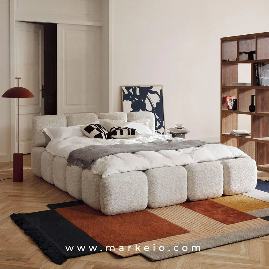 Lit moderne Evamo en tissu blanc pour une ambiance cocooning