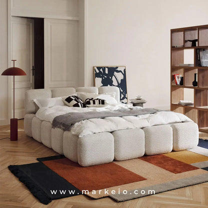 Lit moderne Evamo en tissu blanc pour une ambiance cocooning