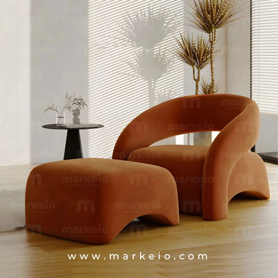Fauteuil contemporain Artico orange rouille pour un salon moderne et lumineux