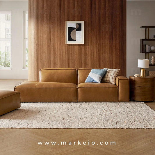 Méridienne design moderne en similicuir pour salon élégant au Maroc.