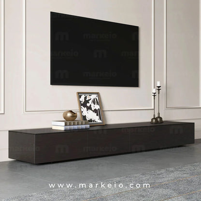 Meuble bas de télévision Ellens par Markeio, finition noir charbon.