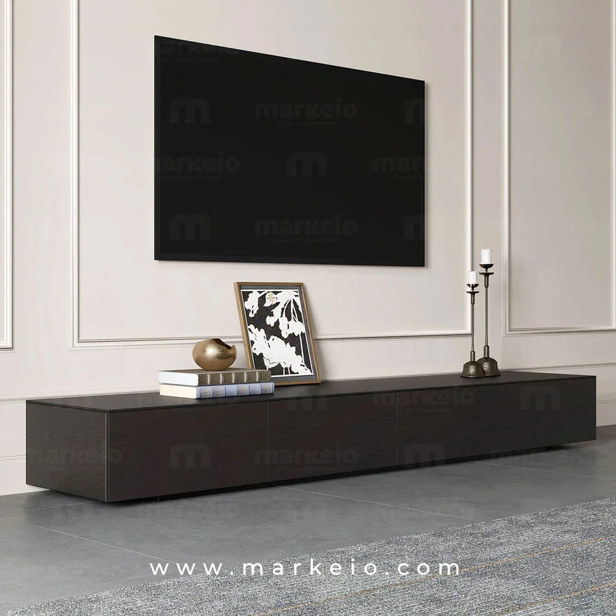 Meuble bas de télévision Ellens par Markeio, finition noir charbon.