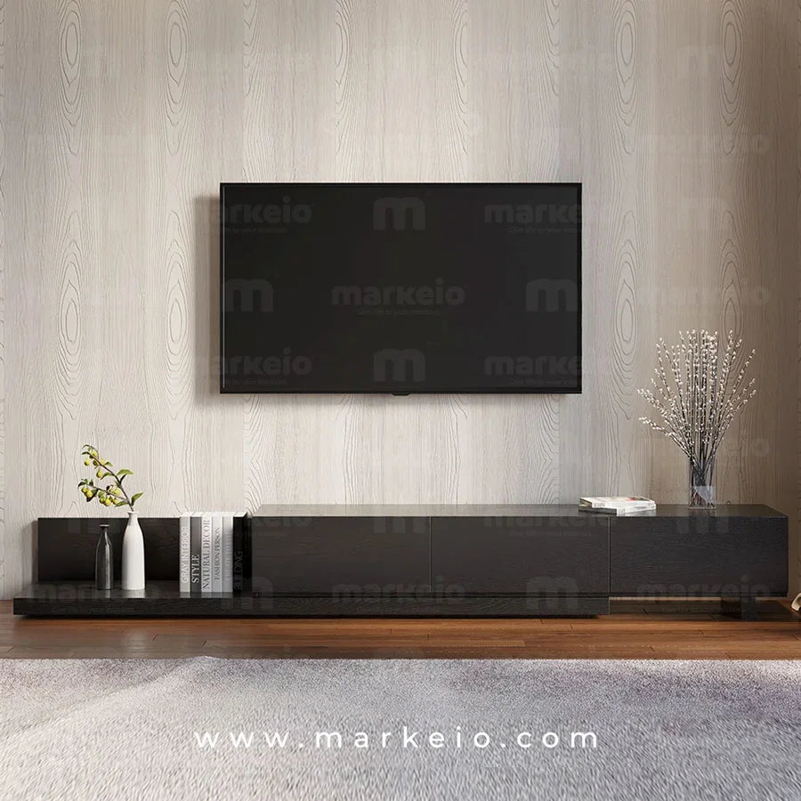 Meuble bas de télévision Tensi par Markeio avec rangements spacieux.