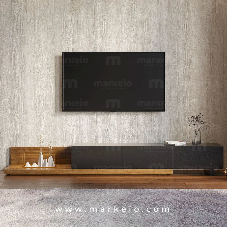 Meuble TV modulable permettant d'ajuster la longueur selon le salon.