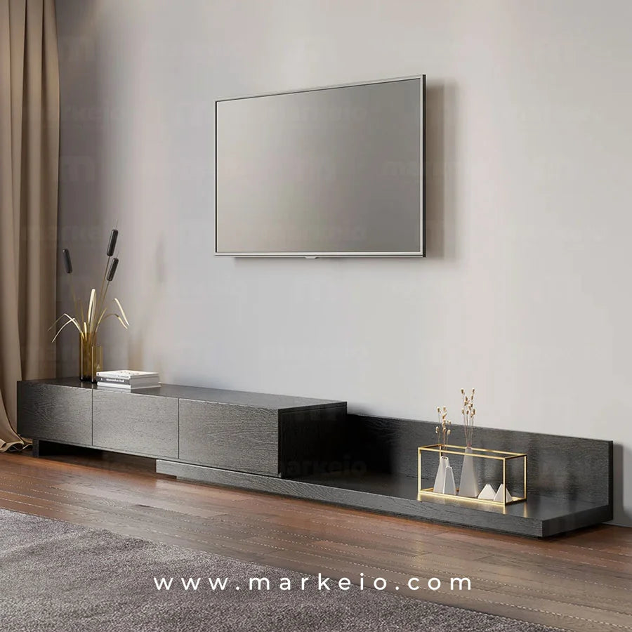 Meuble de télévision noir sobre et sophistiqué signé Markeio.