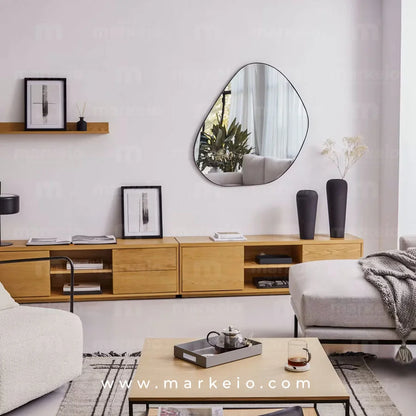 Ambiance de salon moderne avec le meuble TV Kleno en chêne.