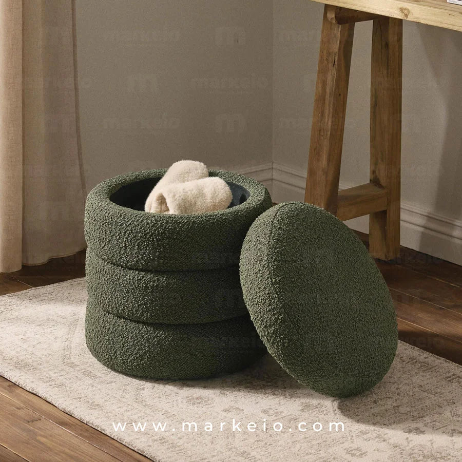 Pouf Lineo Mini avec rangement intérieur et assise ronde incurvée