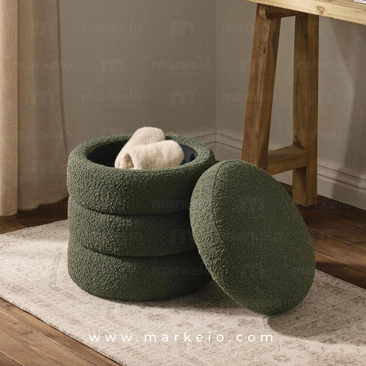 Pouf Lineo Mini avec rangement intérieur et assise ronde incurvée