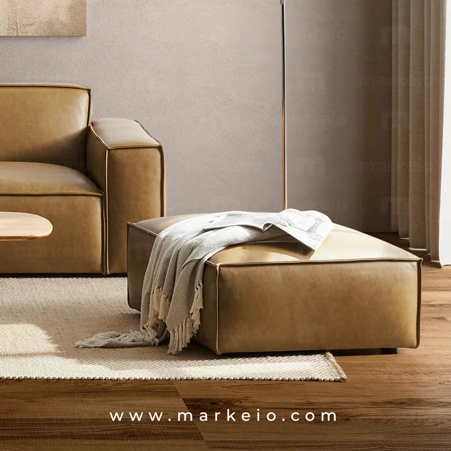 Pouf design en similicuir marron caramel modèle Divano - Markeio Maroc